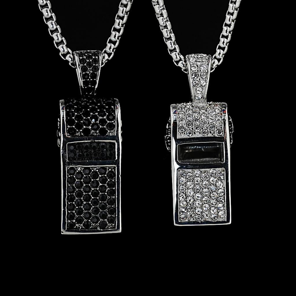 Crystals Rhinestones Whistle Necklaces Titaniums Steel Chain Loud Crisp Sound Coaches Referee Training Accessory