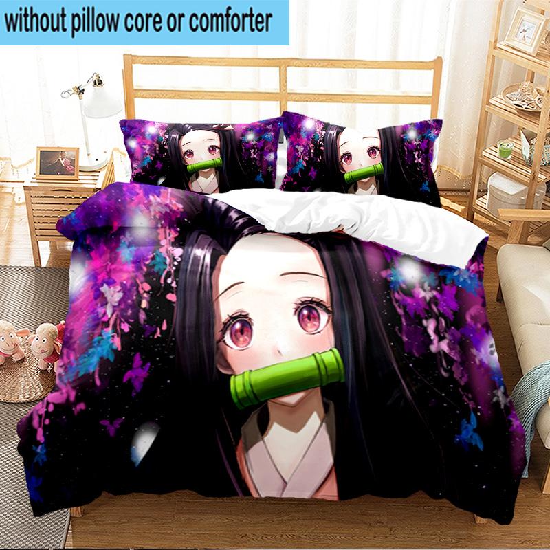 Kamado Dreams In The Night Sky 3PCS Print Bedding Set, Includes A Duvet Cover and Two Pillowcases for Bedroom, Dormitory, Suitable for All Seasons