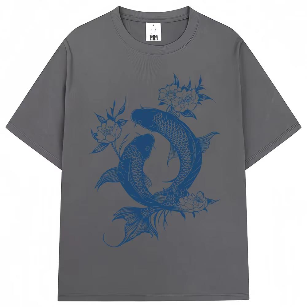 Japanese Koi Fish Tokyo Style Graphic Tshirt Unisex Women Fashion Vintage Summer Tshirts pure Cotton Casual Tees Streetwear