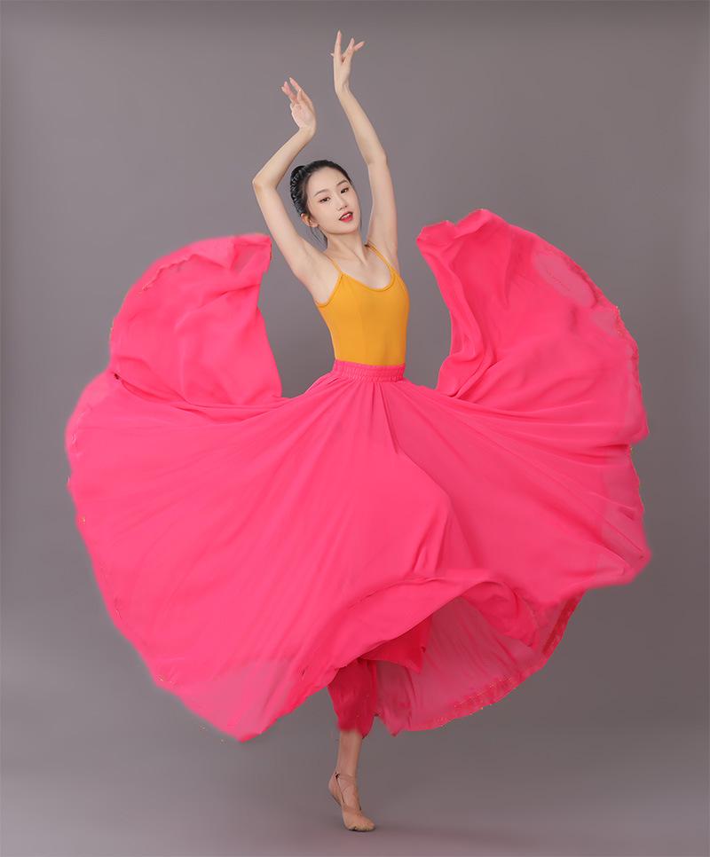 

Юбка из двухслойного шифона 720° для народных танцев - Длинная юбка с большим взмахом для практики классических и бальных танцев 100cm [Height 170-175]