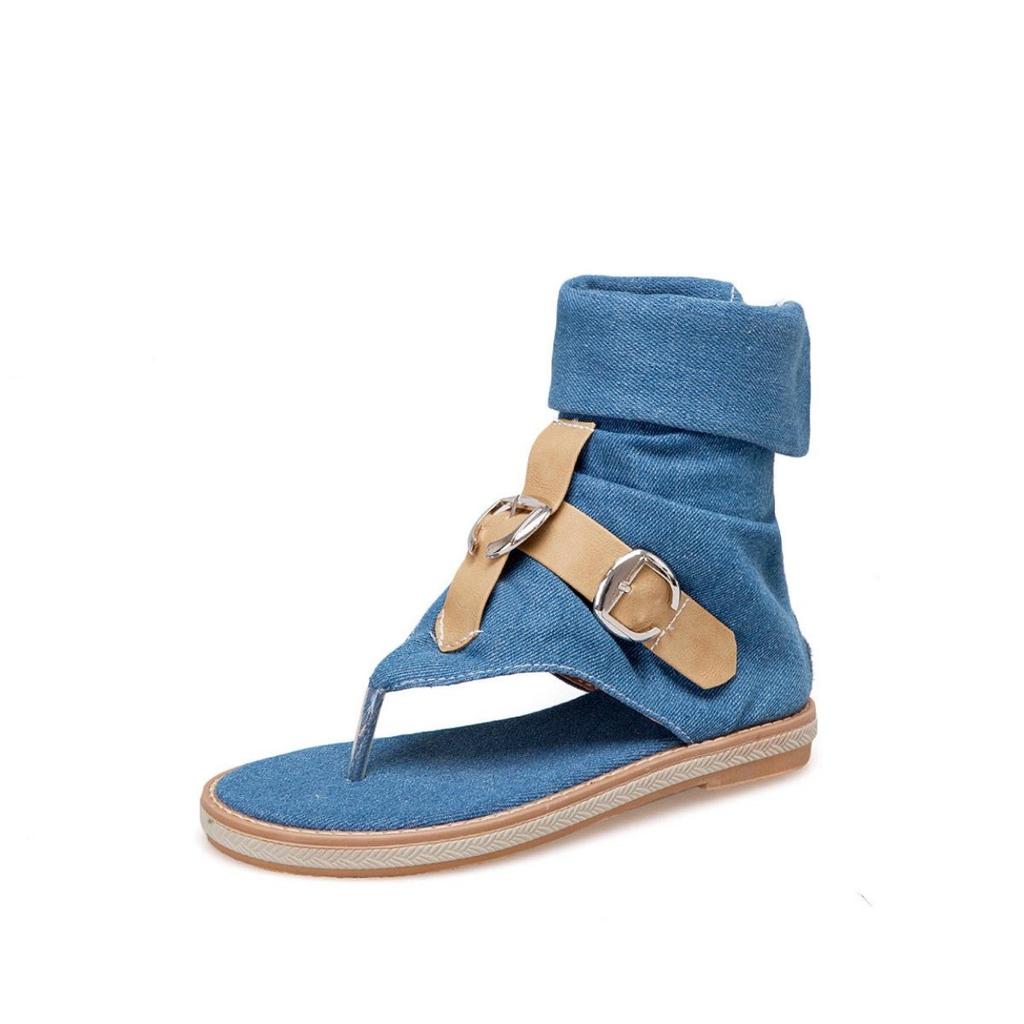 High Top Slippers Women Sandals Fashion Denim Roman Gladiator Sandals Summer Ladies Beach Shoes Female Zippe Flat Sandalias