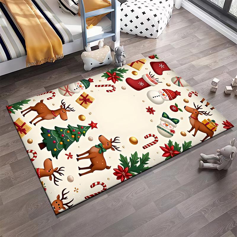 Christmas Theme with Gifts and Reindeer - Non-slip rug suitable for living room and bedroom sofas