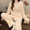 Navava Women Cozy Lace Wool Pajamas Long Sleeve Two Piece Set Nt2036