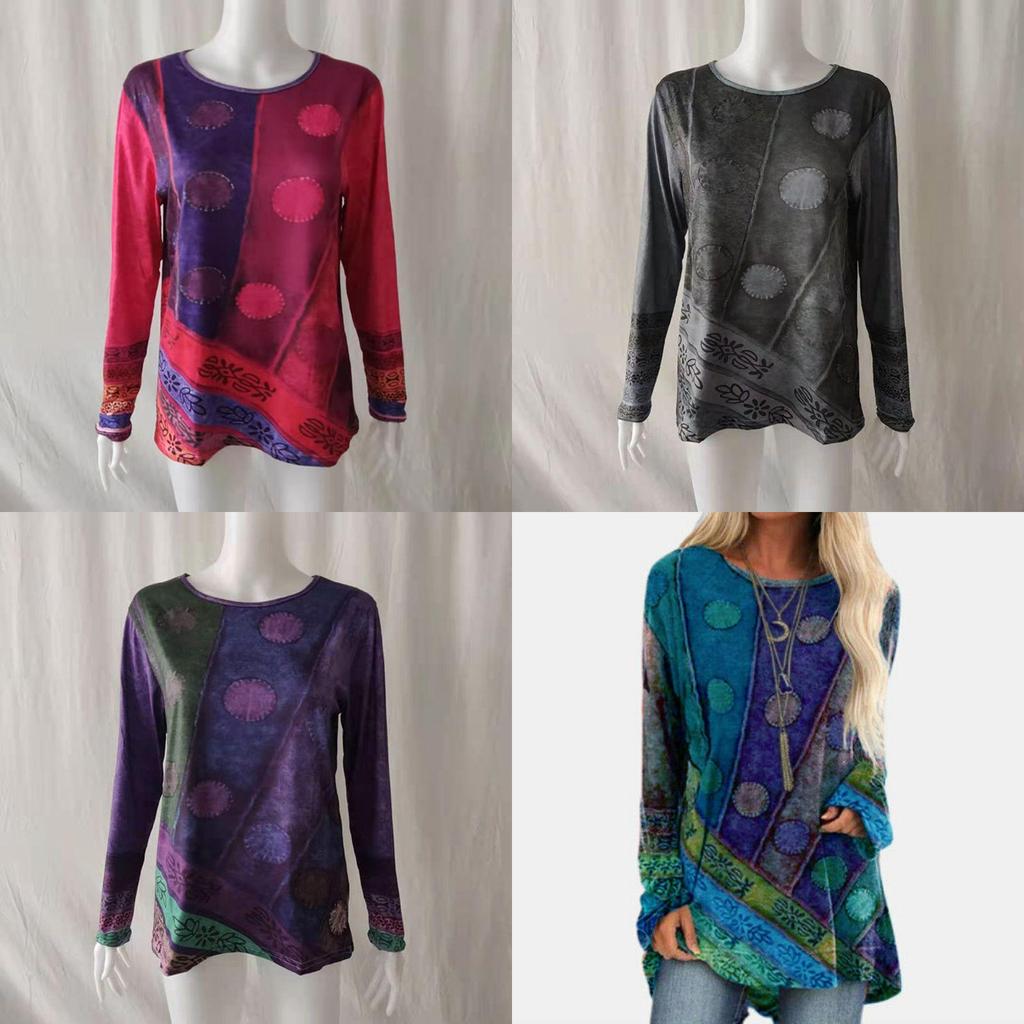 Plus Size Womens Hippie Boho Long Sleeve Tops With Soft Material And Floral Pattern