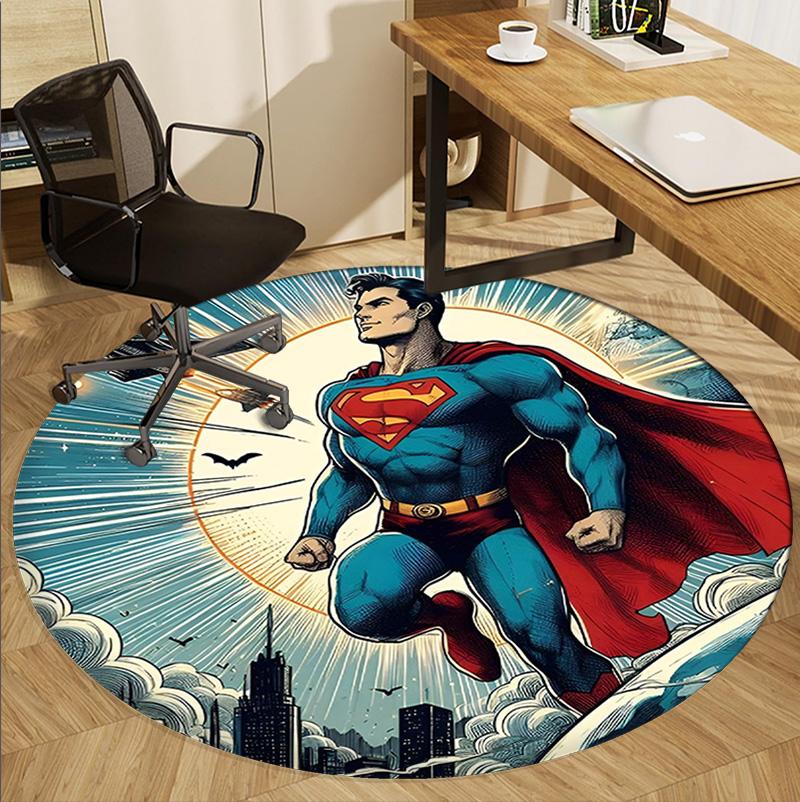 Superman Pattern Round Rug, Indoor/Outdoor Mat, for Picnic, Gameroom, Bedroom, Office, Living Room, Home Decor Carpet, Birthday Gift