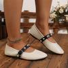 Modische Nieten Knöchelriemen Ballerinas Frau runde Zehen gemütliche Slipper weiches Leder Mary Janes Damen flacher Absatz Mokassins große Größe 41