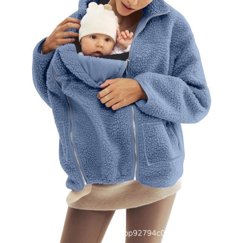 Winter Damen Lockere Passform Einfarbiger Lammwollmischmantel Freizeit Warme Oberbekleidung Familie