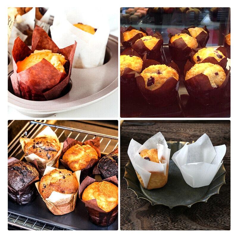 50pcs Newspaper Style Cupcake Muffin Liner Baking Oil Proof Cup Wedding Party Cassettes Tulip Muffin Cupcake Paper Cup Wrapper