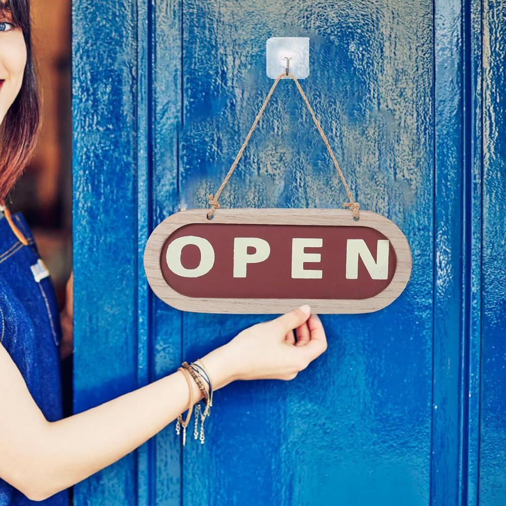 Double Sided Business Door Sign with Rope Wooden Open and Close Sign Business Door Hanging Tag for Store Door Window