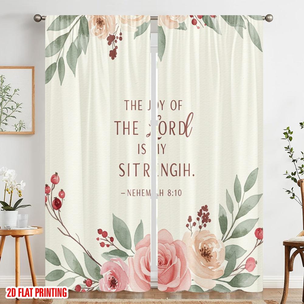 2pcs 2D Flat Printing Window Drapes Joy Lord Strength Nehemiah Polyester Fabric Without Electricity Birthday Party for Festive