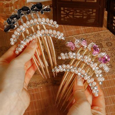 Épingle à Cheveux Élégante Paillettes Perle Pour Femmes Peigne à Cheveux Vintage Raffiné Strass Filles Vie Quotidienne Chignon Tête Boule Accessoire Cheveux