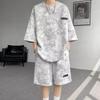 Loose Casual Dyeing Ice Silk Short Sleeve Short Pants Set for Plus Size Men Summer New Style Fashion Brand  Outfit