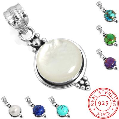 925 Sterling Silver Pendant Women Gemstone Handmade Jewelry Valentine's Day Gift Blue Green Purple Copper Turquoise Pearl Lapis Mother Of Pearl