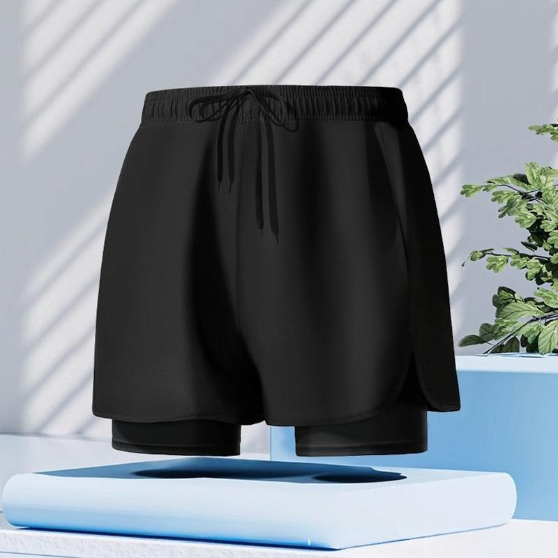 Men’s Double Layer Athletic Shorts Quick Dry Swim Trunks with Inner Liner Drawstring Breathable Sports Beach Running Pants
