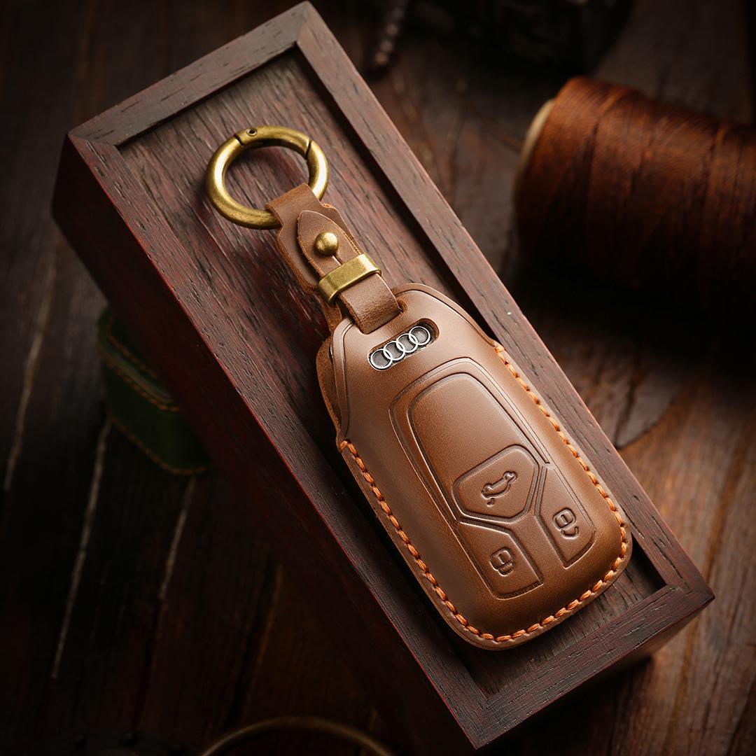

[2018 Aodi] Car Key Cover keychain car key case Cowhide Handmade Suitable for TT A4 A5 S5 Q5 Q7 SQ5 коричневий