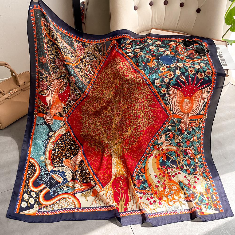 

Высококачественные роскошные шелковые шарфы, повязка на голову, шарфы, шейный шарф для женщин, шелковый шарф с цепочкой, женская декоративная шаль 110-110cm