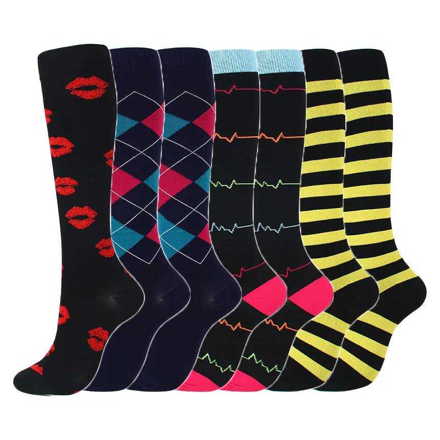7 Pairs Compression Stockings Fit Running Unisex Nurses Flight Travel Leg Pressure Compress High Quality Socks