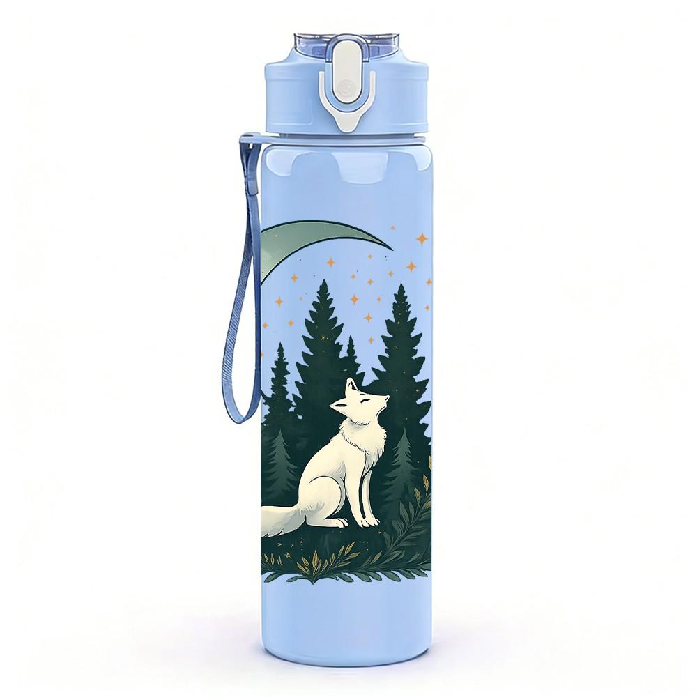 1PC Moon Forest Wolf Silhouette 750ml Color Plastic Sports Water Bottle Leakproof Flip Straw Lid Suitable for Sports Office Home Use