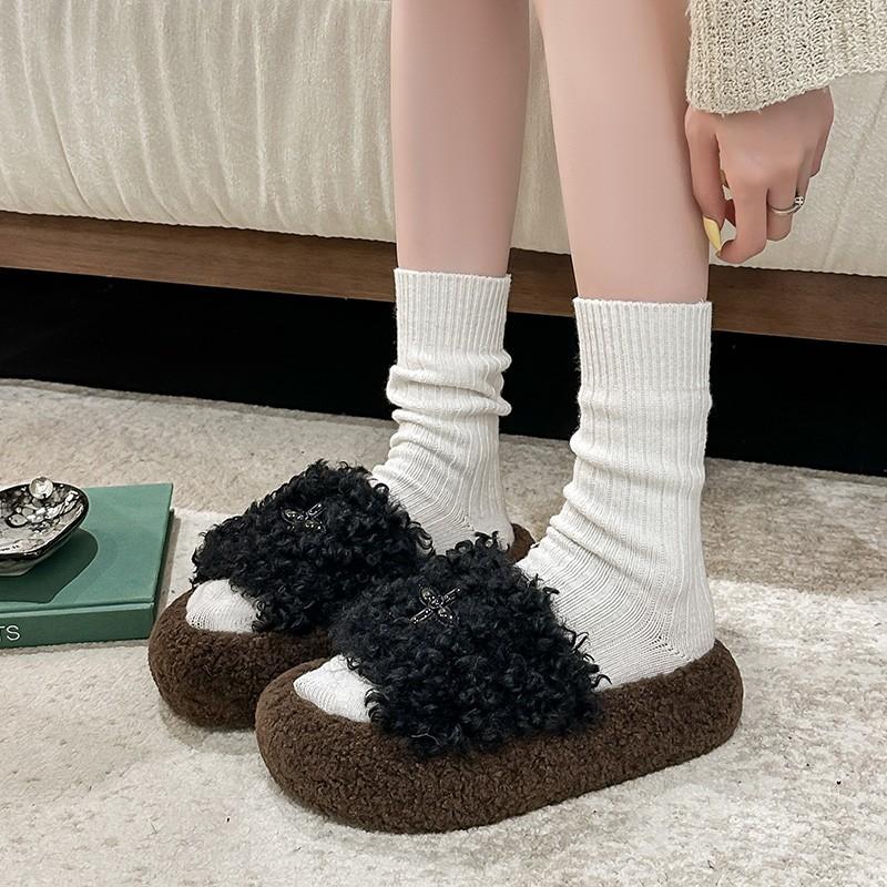 Módní Thi Bot Bavlněné Pantofle Dámské Domácí Módní Univerzální Podzim Zima Venkovní Nošení Kožešinové Pantofle Podpatek Dámské Pantofle