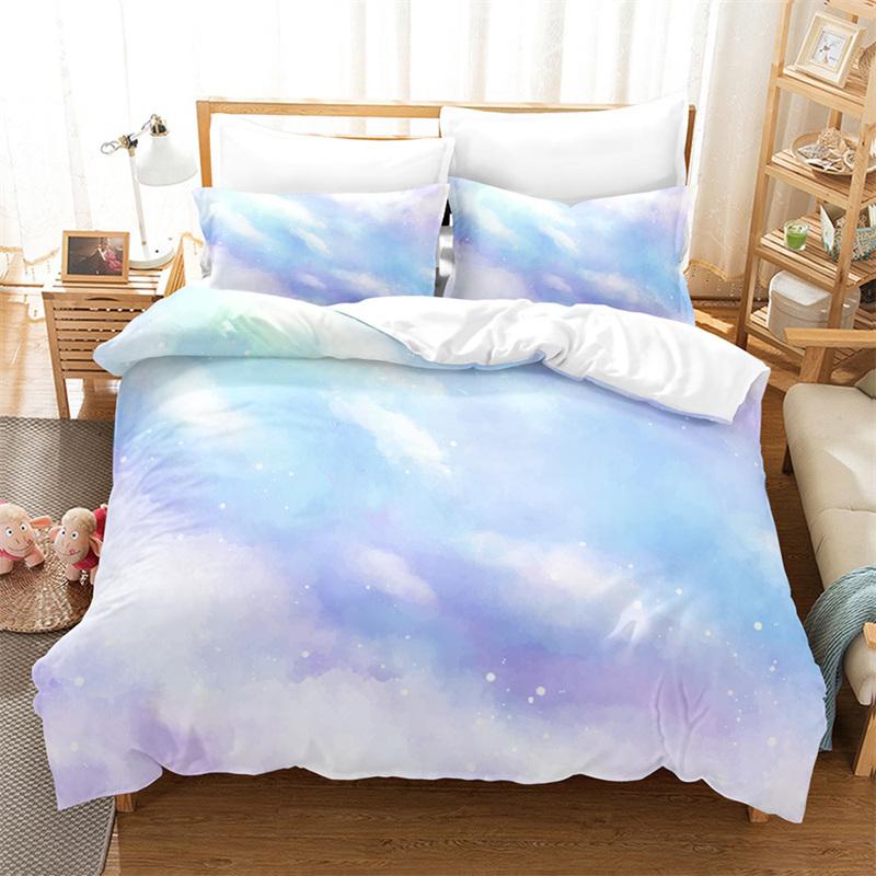 Dream Cloud Bedding Set Rainbow Sky Purple Blue Duvet Cover Queen Microfiber Comforter Cover For Kids Teens Adults Bedroom Decor