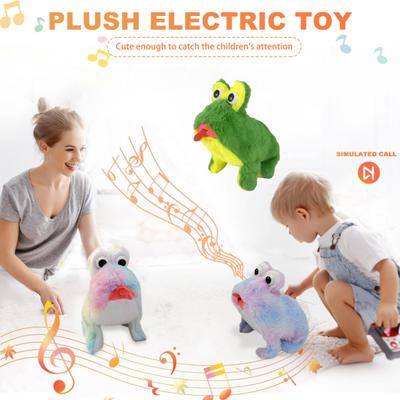 Electric Plush Frog Toy with Sound Movable Tongue Interactive Walking Animal Plushie Musical Stuffed Doll Kids Boys Girls Birthday Gift