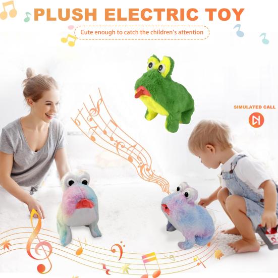 Electric Plush Frog Toy with Sound Movable Tongue Interactive Walking Animal Plushie Musical Stuffed Doll Kids Boys Girls Birthday Gift