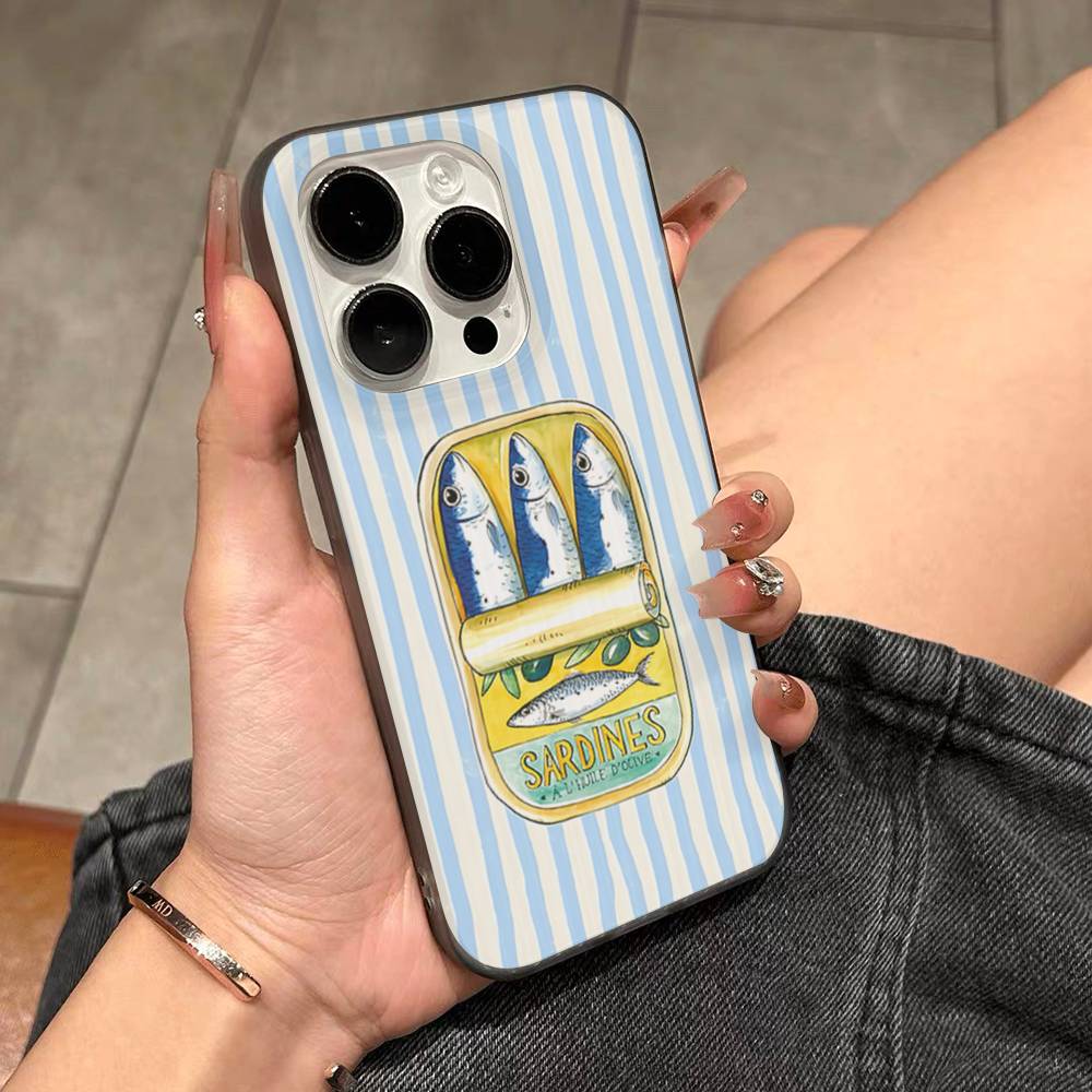 Sardines Fish Phone Case For IPhone 11 12 13 14 15 16 17 Pro Max PLUS Pro Wave Corrugated Silicone Case