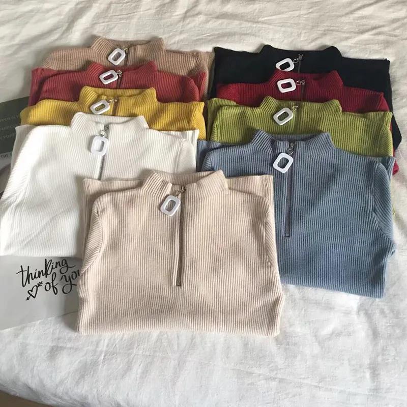 Poloviční rolák Pletená spodní košile Dámské Vnitřní svetr na zip Dámské Westernový styl Univerzální Top Dámské