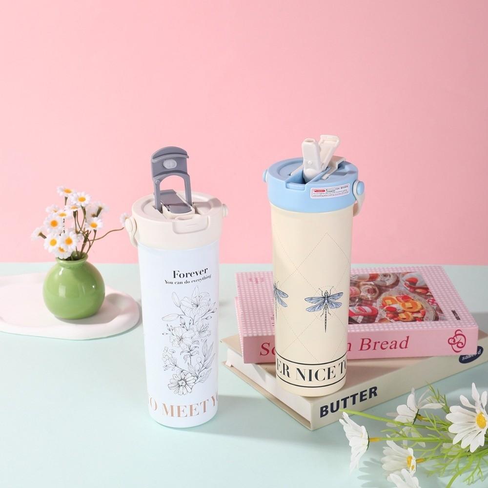 Leak-proof Cartoon Insulated Cup 316 Stainless Steel Coffee Mug Portable Straw Cup