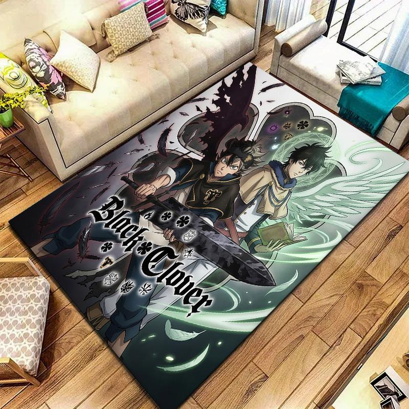 Black Clover Carpet Rug For Living Room Bedroom Home Sofa Decoration Kids Play Nonslip Floor Mat