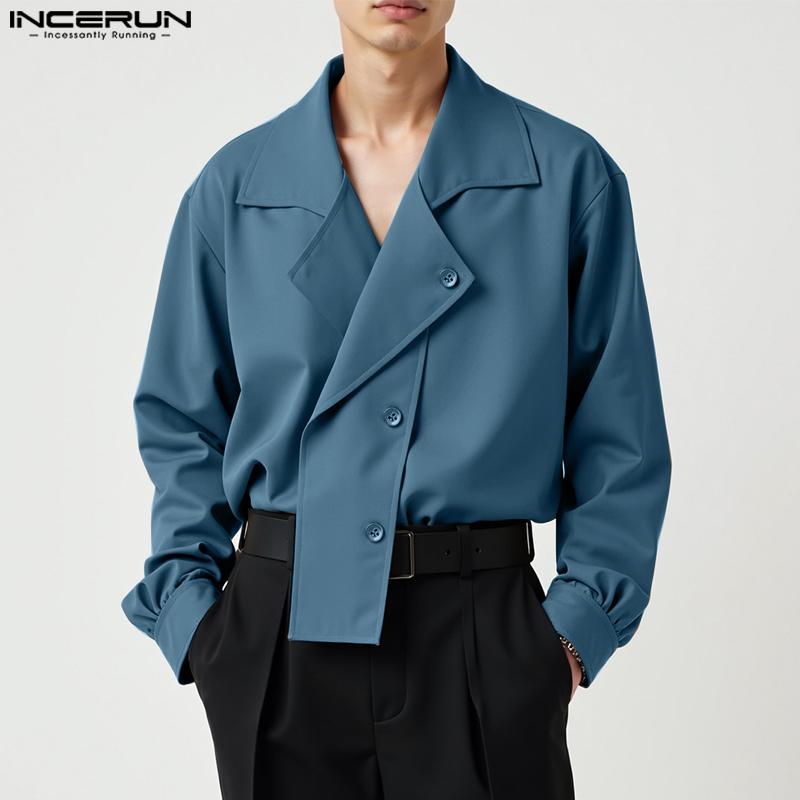 INCERUN Oversized Mens Lapel Neck Long Sleeve Button Down Casual Shirts