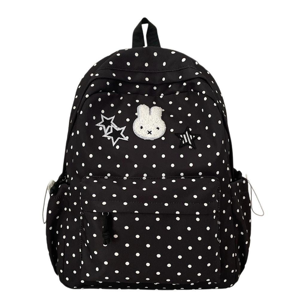 Schoolbag Japanese Cute Polka Dot Backpack Female Student Large Capacity Lightweight Casual Backpack Star Rabbit Cute Double Schoolbag