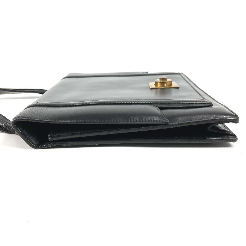 Hermes Bolsa de Mão com Aba e Logo Vintage Bolsa de Ombro Couro Preto/Ferragens Douradas