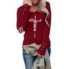 Tshirts For Women Long Sleeve,Round Sleeve Vertical Cross Casual Graphic Shirt,