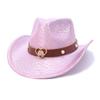 Chapeau de cowboy western brillant craquelé avec ceinture en métal, chapeau décoratif pour femme, style rétro jazz britannique