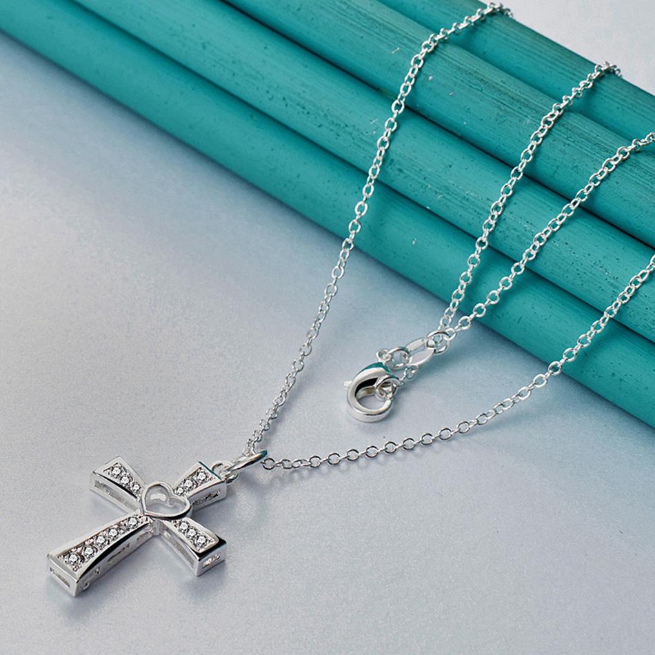 URMYLADY 925 Sterling Silver Cross Love 16-30 Inch Pendant Necklace For Women Wedding Fashion Jewelry