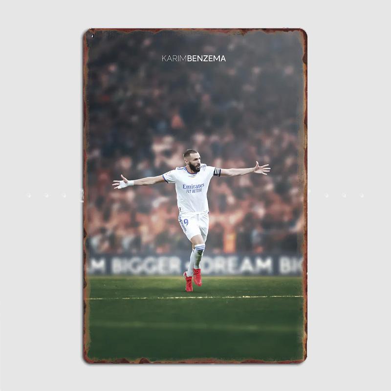 Karim Benzema Football Player Vintage Retro Metal Poster Sign Garage Club Custom Wall Decor Tin Room Decor Home Decor