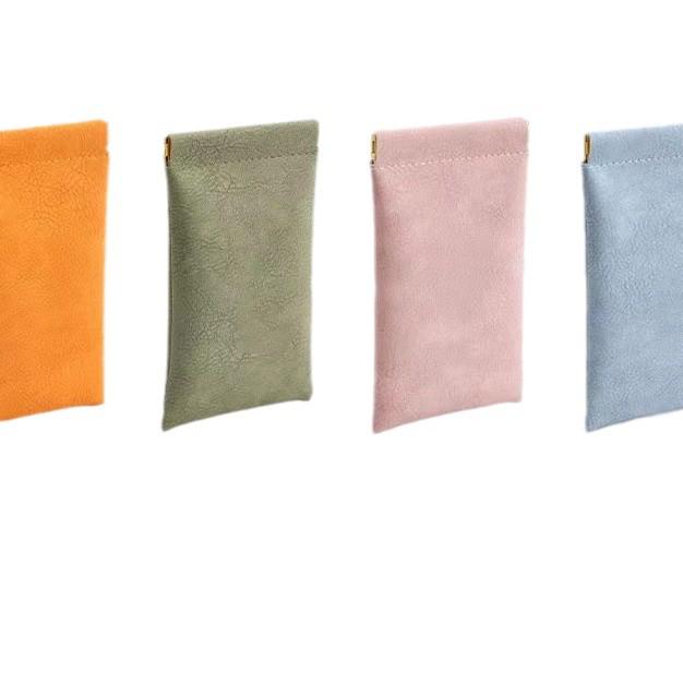 Unisex Leather Sunglasses Case with Spring Clip Closure