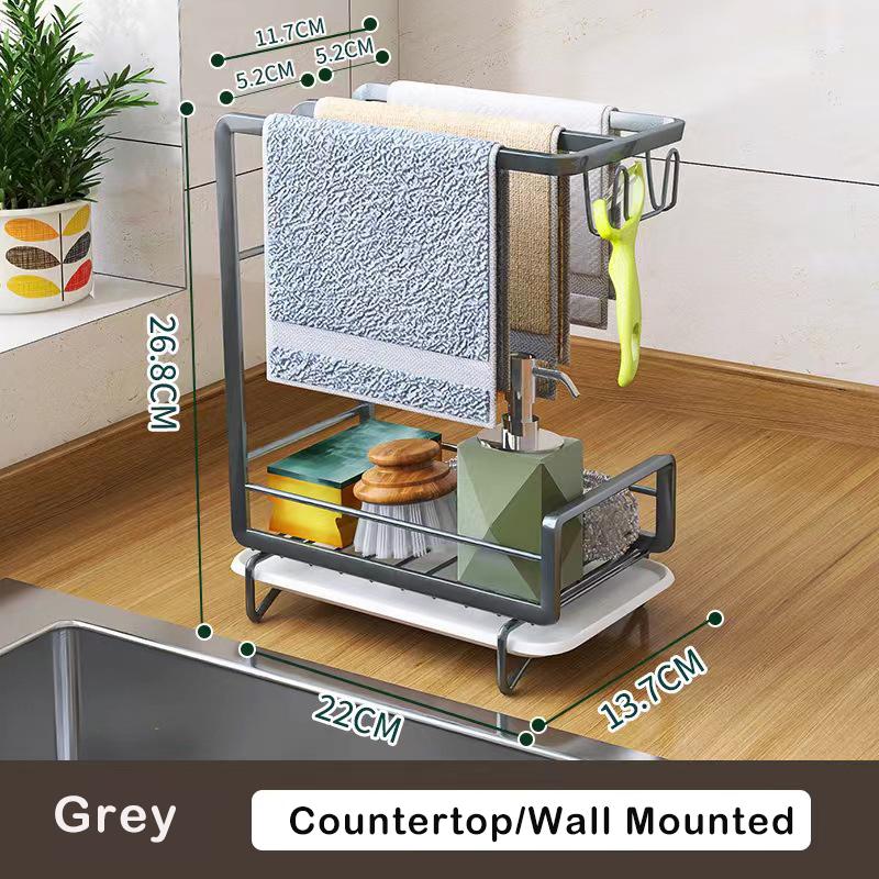 Kitchen Dishcloth Storage Rack Rag Holder Dish Brush Drying Hanger with Removable Drain Pan Dishwashing Cloth Sink Drain Rack