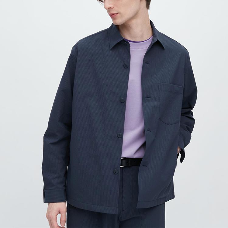 UNIQLO Solid Color Casual Loose Jacket Men jackets Dark-Blue 459530-68