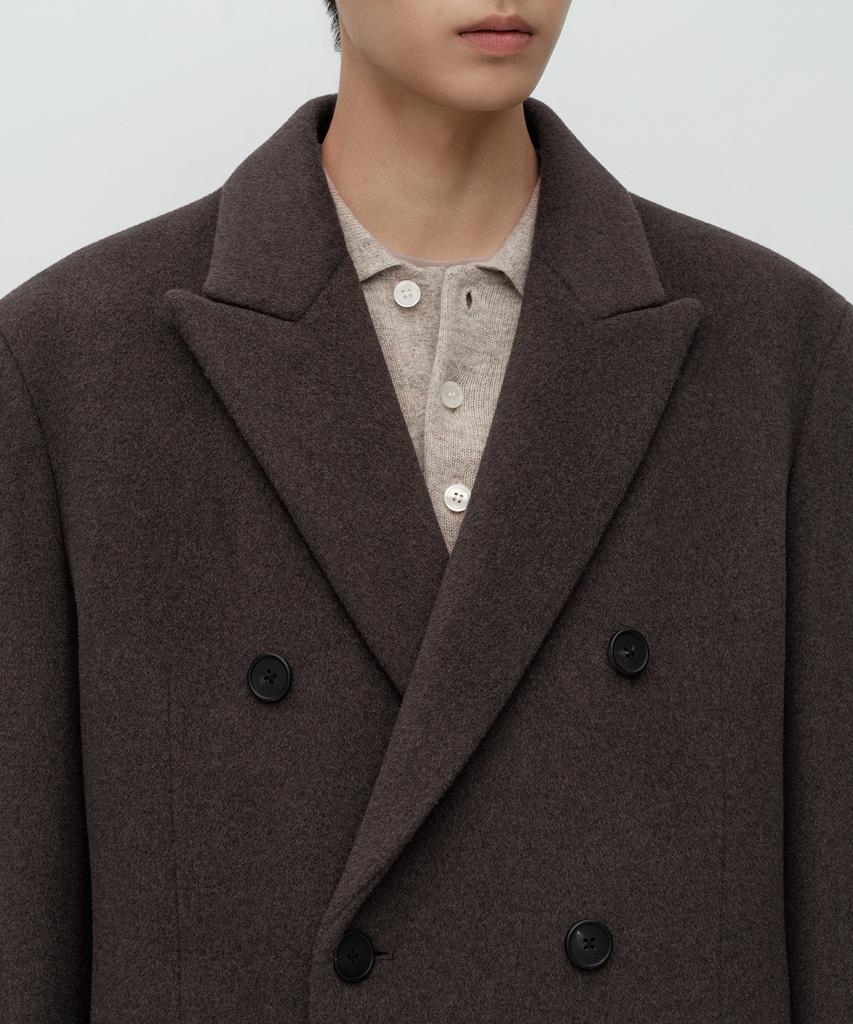 MUSINSA STANDARD Cashmere Blend Daddy Shoulder Double Long Coat [Heather Brown]