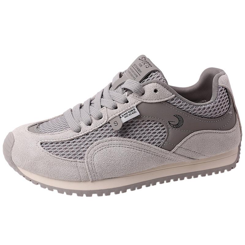 Korean Version of Fashionable Versatile Soft-soled Breathable Casual Sports Shoes Women's Summer Retro Lace-up Splicing Mesh Cotton Forrest Gump Shoes