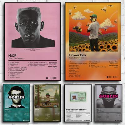 Couverture d'album de musique Pop Rap, artiste Tyler le créateur, affiche de rappeur Hip Hop Rock Flower Boy Goblin, toile d'art, décor mural de canapé pour la maison