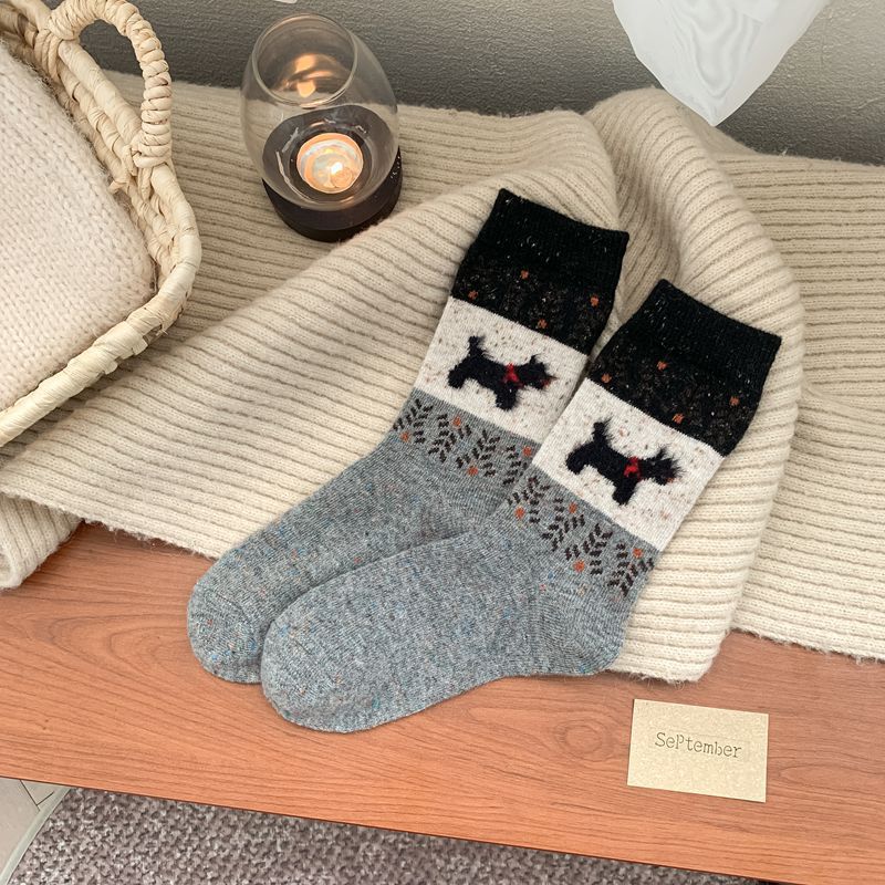 Vintage Puppy Wool Socks Thickened Thermal Socks Stockings Piled Up Socks Cute Plush Socks