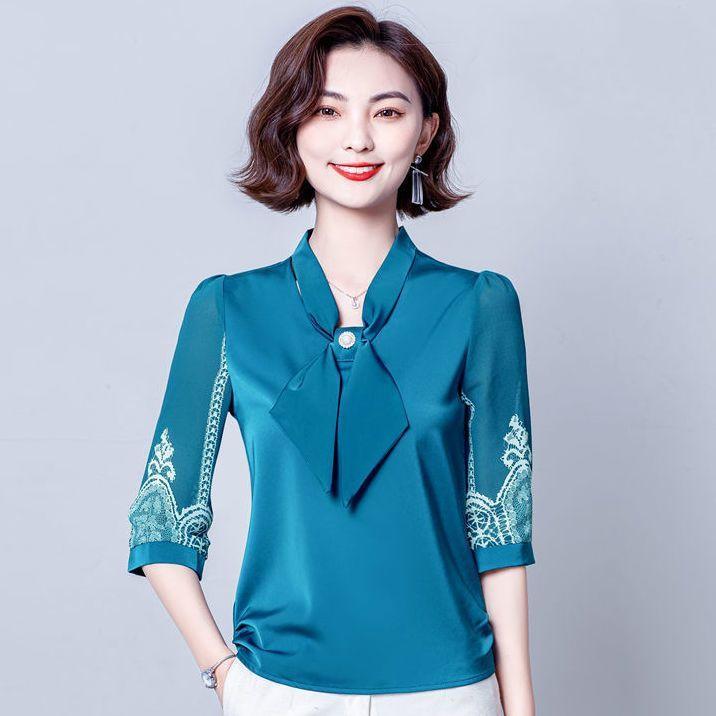 Women's Shirt Top Bow Loose Base Shirt Chiffon Shirt