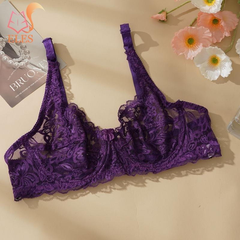 Thin Single-layer Transparent Sexy Bra Full Lace Steel Ring Unlined Bra Fresh Adjustment Plus Size Bra 34-40 Cup BC