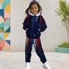 Girls Hooded Long Sleeve Star Printed Two Piece Set Red Blue White Kangaroo Pocket Cuffed Pants