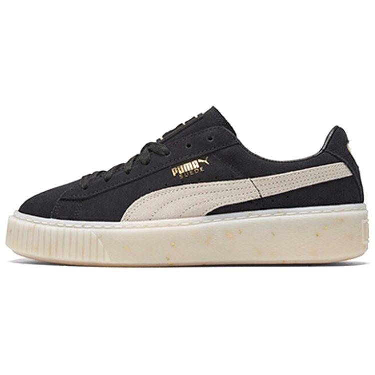 PUMA Suede Platform Black/White/Gold Board Shoes Women's 365621-03