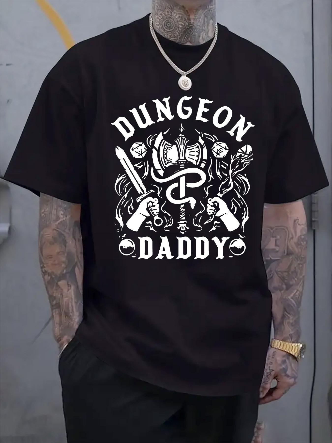 

Dungeon Daddy Graphic Print Black Crew Neck T-shirt - Casual Short Sleeve Tee with Skull & Crossbones Design S