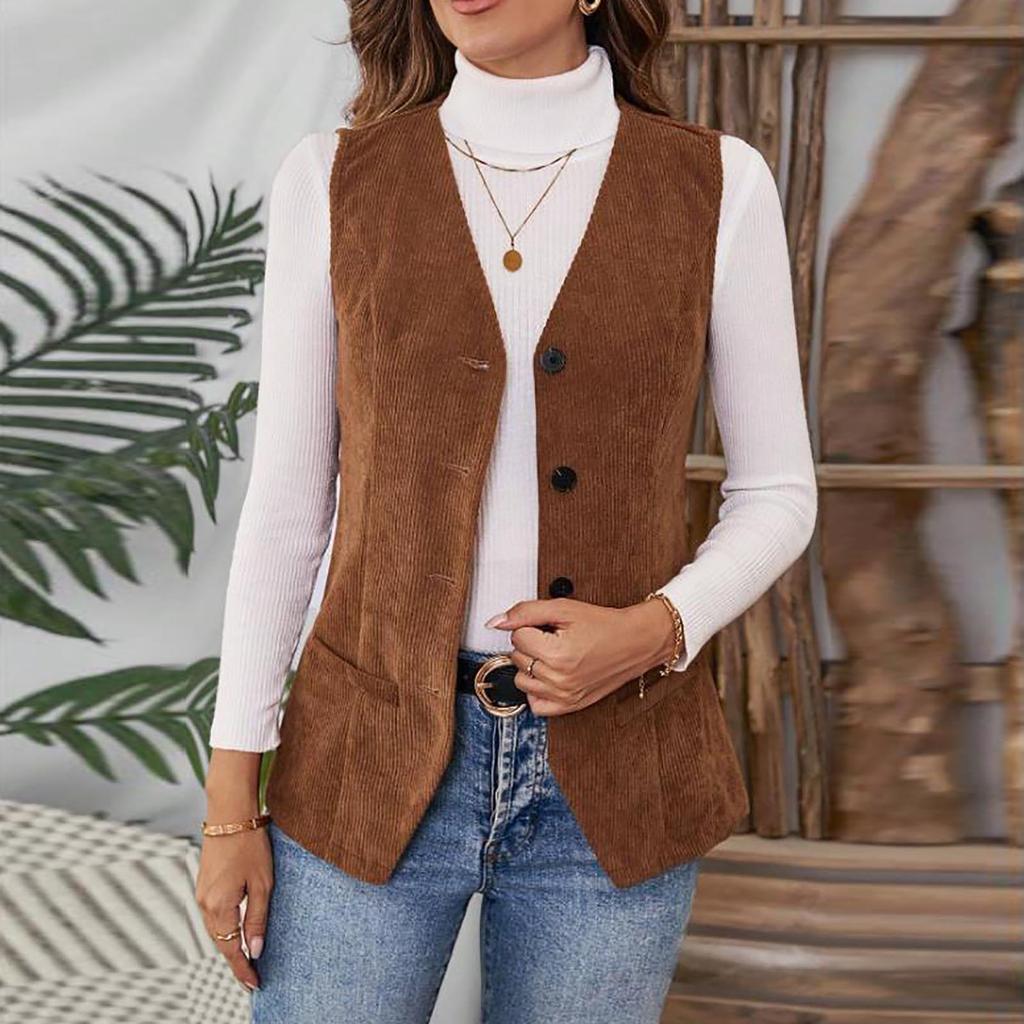 Women's Fashionable Fitted Corduroy Vest Jacket